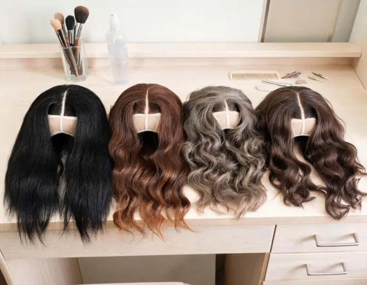 U-Part Wig Sourcing on a cosmetics bench, illustration only