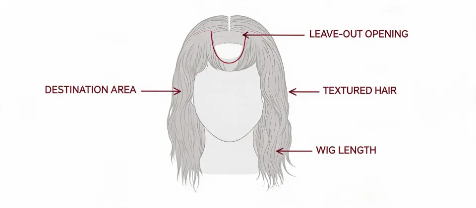 U-part wig specification worksheet illustration, not a premises map